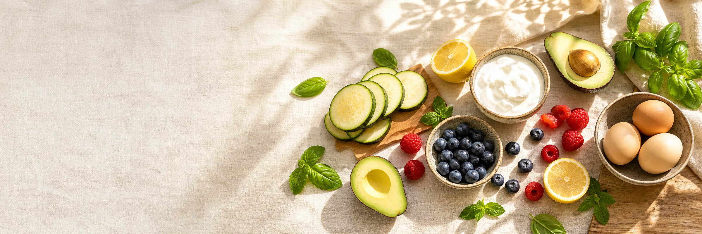 Sommer-Sale im LowCarbBenni-Shop: bis zu 77% sparen - frische Low-Carb-Zutaten auf sommerlichem Leinen